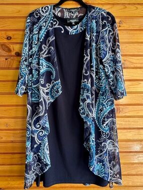 R&M Richards 2 Pc Paisley Jacket Dress Set 12P Petite Mother of Bride Wedding